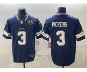 Men's Dallas Cowboys #3 George pickens Navy F.U.S.E. With John Madden Patch Vapor Limited Football Stitched Jersey