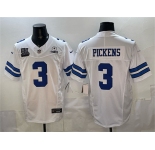 Men's Dallas Cowboys #3 George pickens White F.U.S.E. With 5x Super Bowl Champions & Established In 1960 Patch Vapor Limited Stitched Football Jersey