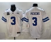 Men's Dallas Cowboys #3 George pickens White F.U.S.E. With 5x Super Bowl Champions & Established In 1960 Patch Vapor Limited Stitched Football Jersey