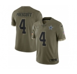 Men's Dallas Cowboys #4 Dak Prescott 2022 Olive Salute To Service Limited Stitched Jersey