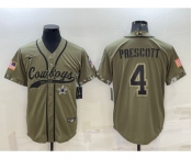 Men's Dallas Cowboys #4 Dak Prescott 2022 Olive Salute to Service Cool Base Stitched Baseball Jersey