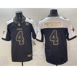 Men's Dallas Cowboys #4 Dak Prescott Black Gold 2025 F.U.S.E. 94 Marshawn Kneeland Memorial Patch Vapor Limited Stitched Football Jersey