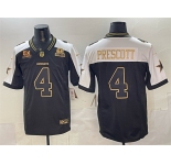 Men's Dallas Cowboys #4 Dak Prescott Black Gold 2025 F.U.S.E. With 5x Super Bowl Champions & Established In 1960 Patch Vapor Limited Stitched Football Jers