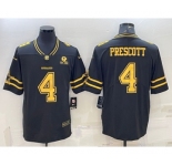 Men's Dallas Cowboys #4 Dak Prescott Black Gold Edition With 1960 Patch Limited Stitched Football Jersey
