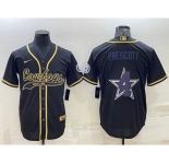 Men's Dallas Cowboys #4 Dak Prescott Black Gold Team Big Logo With Patch Cool Base Stitched Baseball Jersey