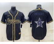 Men's Dallas Cowboys #4 Dak Prescott Black Gold Team Big Logo With Patch Cool Base Stitched Baseball Jersey