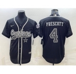 Men's Dallas Cowboys #4 Dak Prescott Black Reflective With Patch Cool Base Stitched Baseball Jersey