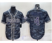 Men's Dallas Cowboys #4 Dak Prescott Blue Name Grey Camo With Patch Cool Base Stitched Baseball Jersey