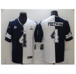 Men's Dallas Cowboys #4 Dak Prescott Blue White C Limited Split Fashion Football Jersey