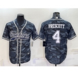 Men's Dallas Cowboys #4 Dak Prescott Grey Camo With Patch Cool Base Stitched Baseball Jersey