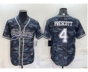Men's Dallas Cowboys #4 Dak Prescott Grey Camo With Patch Cool Base Stitched Baseball Jersey