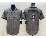 Men's Dallas Cowboys #4 Dak Prescott Grey Gridiron With Patch Cool Base Stitched Baseball Jersey
