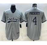 Men's Dallas Cowboys #4 Dak Prescott Grey Pinstripe With Patch Cool Base Stitched Baseball Jersey