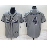 Men's Dallas Cowboys #4 Dak Prescott Grey Stitched Cool Base Nike Baseball Jersey