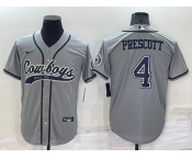 Men's Dallas Cowboys #4 Dak Prescott Grey Stitched Cool Base Nike Baseball Jersey