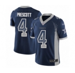 Men's Dallas Cowboys #4 Dak Prescott Limited Navy Blue Rush Drift Fashion Football Jersey