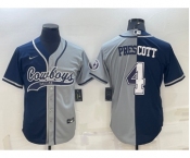 Men's Dallas Cowboys #4 Dak Prescott Navy Blue Grey Two Tone With Patch Cool Base Stitched Baseball Jersey