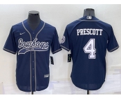 Men's Dallas Cowboys #4 Dak Prescott Navy Blue Stitched Cool Base Nike Baseball Jersey