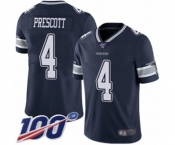 Men's Dallas Cowboys #4 Dak Prescott Navy Blue Team Color Vapor Untouchable Limited Player 100th Season Football Jersey