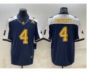 Men's Dallas Cowboys #4 Dak Prescott Navy Gold Edition With 1960 Patch Limited Stitched Football Jersey
