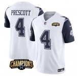 Men's Dallas Cowboys #4 Dak Prescott White Navy 2023 F.U.S.E. NFC East Champions Patch Football Stitched Jersey