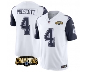 Men's Dallas Cowboys #4 Dak Prescott White Navy 2023 F.U.S.E. NFC East Champions Patch Football Stitched Jersey