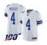 Men's Dallas Cowboys #4 Dak Prescott White Vapor Untouchable Limited Player 100th Season Football Jersey