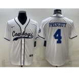 Men's Dallas Cowboys #4 Dak Prescott White With Patch Cool Base Stitched Baseball Jersey