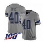 Men's Dallas Cowboys #40 Bill Bates Limited Gray Inverted Legend 100th Season Football Jersey