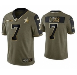 Men's Dallas Cowboys #7 Trevon Diggs 2021 Olive Salute To Service Golden Limited Stitched Football Jersey
