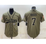 Men's Dallas Cowboys #7 Trevon Diggs 2022 Olive Salute to Service Cool Base Stitched Baseball Jersey