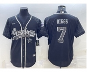 Men's Dallas Cowboys #7 Trevon Diggs Black Reflective With Patch Cool Base Stitched Baseball Jersey