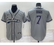 Men's Dallas Cowboys #7 Trevon Diggs Grey Stitched Cool Base Nike Baseball Jersey