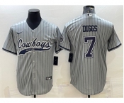 Men's Dallas Cowboys #7 Trevon Diggs Grey With Patch Cool Base Stitched Baseball Jersey