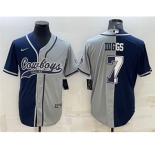 Men's Dallas Cowboys #7 Trevon Diggs Navy Gray Split With Patch Cool Base Stitched Baseball Jersey