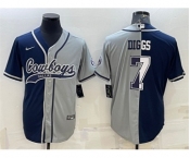 Men's Dallas Cowboys #7 Trevon Diggs Navy Gray Split With Patch Cool Base Stitched Baseball Jersey