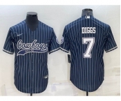 Men's Dallas Cowboys #7 Trevon Diggs Navy With Patch Cool Base Stitched Baseball Jersey