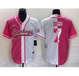 Men's Dallas Cowboys #7 Trevon Diggs Pink White Two Tone With Patch Cool Base Stitched Baseball Jersey