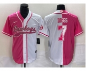 Men's Dallas Cowboys #7 Trevon Diggs Pink White Two Tone With Patch Cool Base Stitched Baseball Jersey
