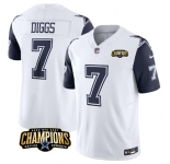 Men's Dallas Cowboys #7 Trevon Diggs White Navy 2023 F.U.S.E. NFC East Champions Patch Football Stitched Jersey
