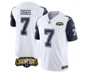 Men's Dallas Cowboys #7 Trevon Diggs White Navy 2023 F.U.S.E. NFC East Champions Patch Football Stitched Jersey