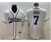 Men's Dallas Cowboys #7 Trevon Diggs White With Patch Cool Base Stitched Baseball Jersey