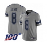 Men's Dallas Cowboys #8 Troy Aikman Limited Gray Inverted Legend 100th Season Football Jersey