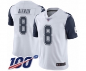 Men's Dallas Cowboys #8 Troy Aikman Limited White Rush Vapor Untouchable 100th Season Football Jersey