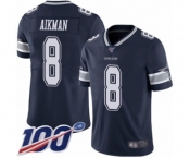 Men's Dallas Cowboys #8 Troy Aikman Navy Blue Team Color Vapor Untouchable Limited Player 100th Season Football Jersey