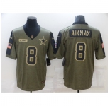 Men's Dallas Cowboys #8 Troy Aikman Nike Olive 2021 Salute To Service Limited Player Jersey