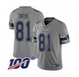 Men's Dallas Cowboys #81 Terrell Owens Limited Gray Inverted Legend 100th Season Football Jersey