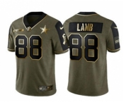 Men's Dallas Cowboys #88 CeeDee Lamb 2021 Olive Salute To Service Golden Limited Stitched Football Jersey