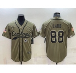 Men's Dallas Cowboys #88 CeeDee Lamb 2022 Olive Salute to Service Cool Base Stitched Baseball Jersey