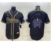 Men's Dallas Cowboys #88 CeeDee Lamb Black Gold Team Big Logo With Patch Cool Base Stitched Baseball Jersey